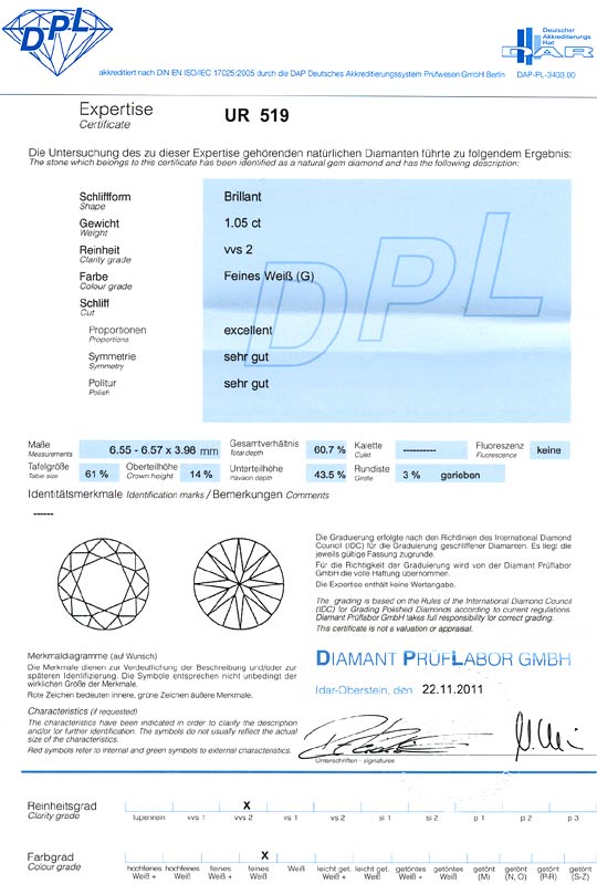 Foto 9 - Diamant 1,058 Brillant DPL Expertise Top Wesselton VVS2, D6307