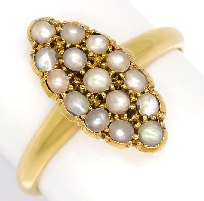 Foto 2 - Antiker Marquise Damenring 15 Perlen aus 18K Gelbgold, S2453